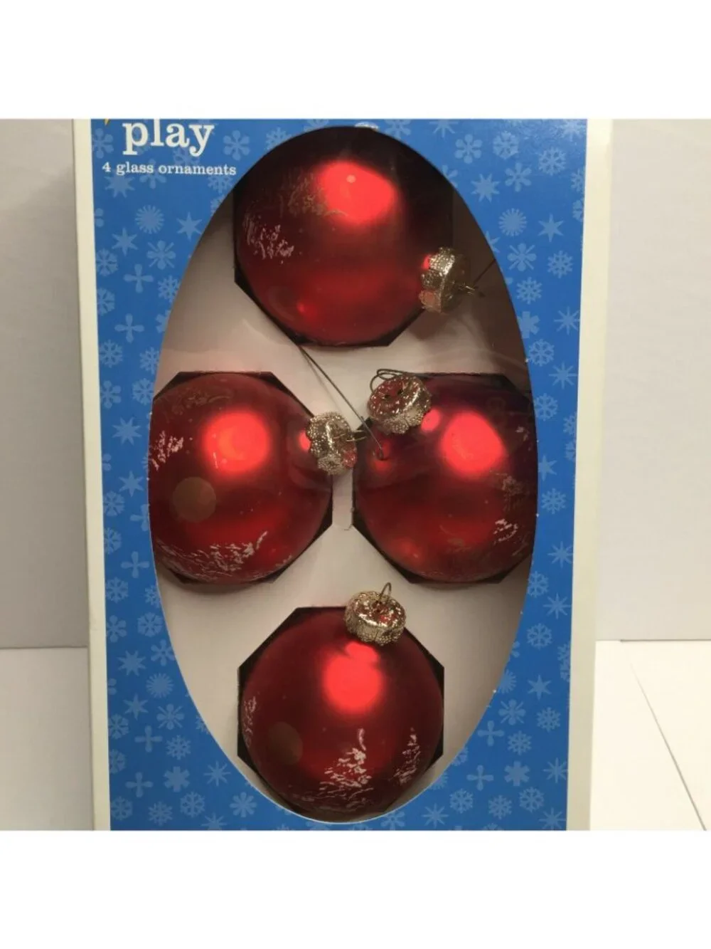 Holiday Living Play 4 Matte Red Glass Ball Christmas Tree Ornaments Frosted Tree